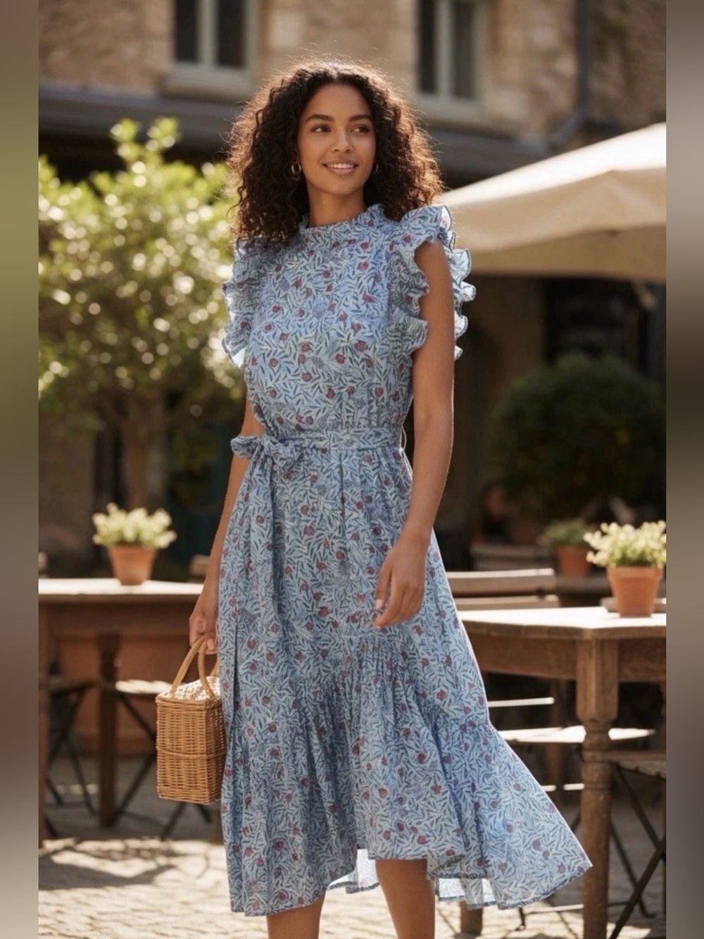 Banjanan Midi Dress in Delph Bird Blue Wave Boho Novelty Avian S Floral